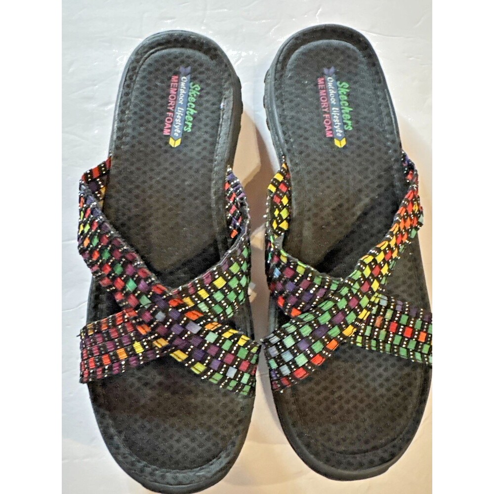 Skechers Outdoor Lifestyle Memory Foam multicolor woven slide sandals - 9